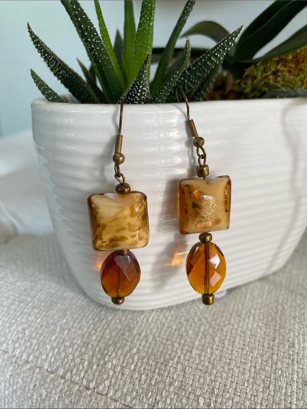Amber Glass Bead Drop Earrings - Women Jewelry